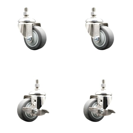 Service Caster 3 Inch 316SS Thermoplastic Rubber 10mm Threaded Stem Caster Brake SCC, 2PK SCC-SS316TS20S314-TPRB-M1015-2-TLB-2